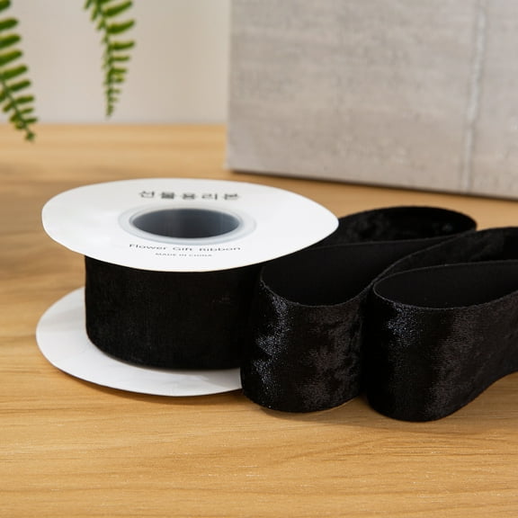 Firefly Hope 5 Yard Continuous Velvet Ribbon Spool, 1.5 Inches Width, Ribbon for Christmas Gift Packaging, DIY Holiday Crafts, Mantel Decor & Tree Trimming, Black
