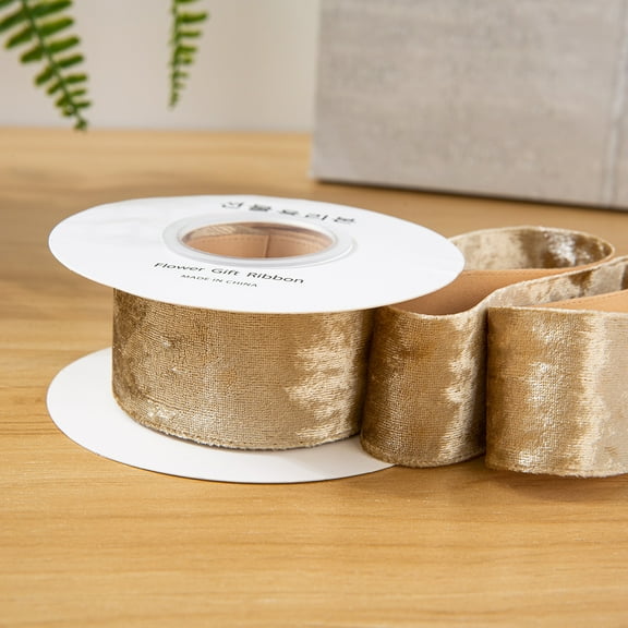 Firefly Hope 5 Yard Continuous Velvet Ribbon Spool, 1.5 Inches Width, Ribbon for Christmas Gift Packaging, DIY Holiday Crafts, Mantel Decor & Tree Trimming, Champ