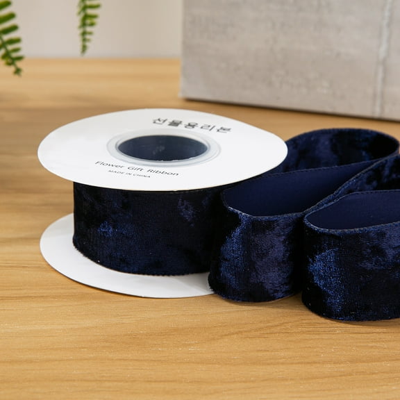 Firefly Hope 5 Yard Continuous Velvet Ribbon Spool, 1.5 Inches Width, Ribbon for Christmas Gift Packaging, DIY Holiday Crafts, Mantel Decor & Tree Trimming, Navy Blue