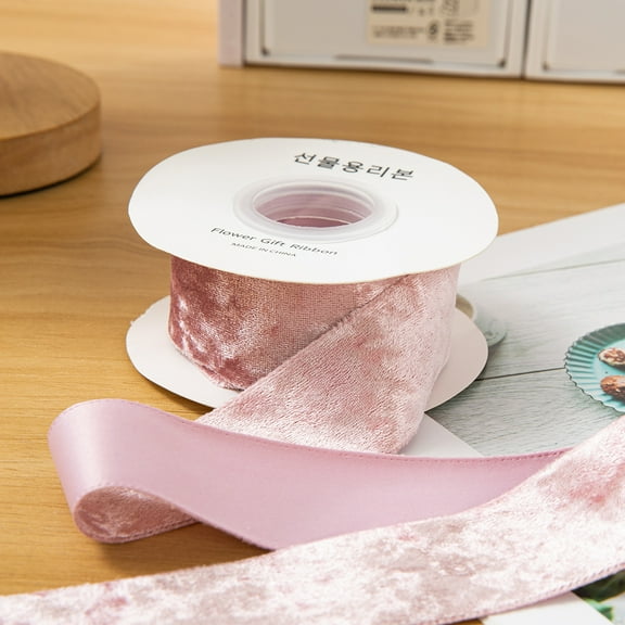 Firefly Hope 5 Yard Continuous Velvet Ribbon Spool, 1.5 Inches Width, Ribbon for Christmas Gift Packaging, DIY Holiday Crafts, Mantel Decor & Tree Trimming, Pink