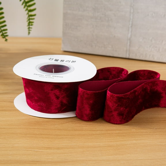 Firefly Hope 5 Yard Continuous Velvet Ribbon Spool, 1.5 Inches Width, Ribbon for Christmas Gift Packaging, DIY Holiday Crafts, Mantel Decor & Tree Trimming, Wine Red