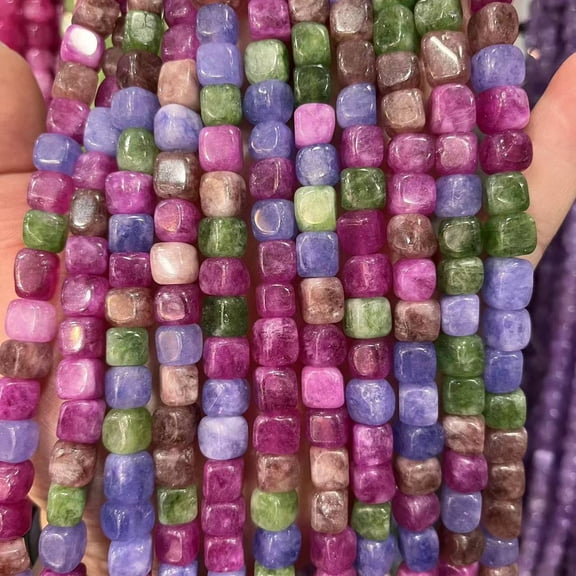 Firefly Hope 50-Piece 7-8mm Natural Smooth Cube Semi-Gemstone Loose Beads , Durable Square Stone Beads for Bracelet, Necklace & Earring DIY Jewelry Making, Mixed colors E