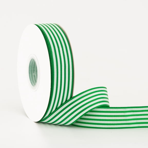Firefly Hope 50 Yards 2.5cm Wide Christmas Polyester Ribbon, Grass Green/White Striped Decorative Trim for Crafts