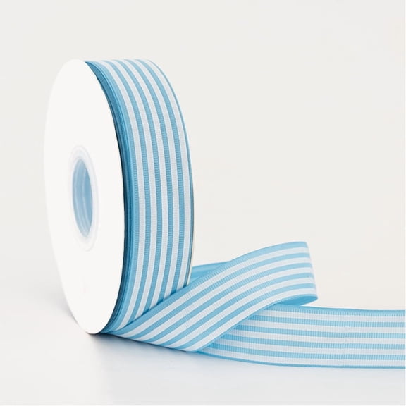 Firefly Hope 50 Yards 2.5cm Wide Christmas Polyester Ribbon, Light Blue/White Striped Decorative Trim for Crafts