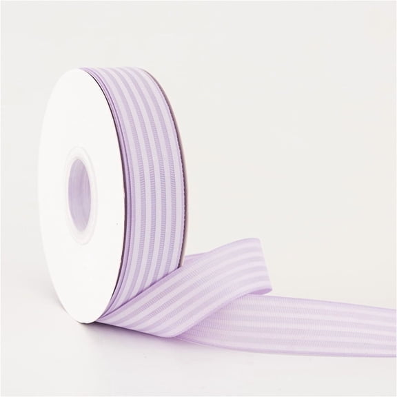 Firefly Hope 50 Yards 2.5cm Wide Christmas Polyester Ribbon, Light Purple/White Striped Decorative Trim for Crafts