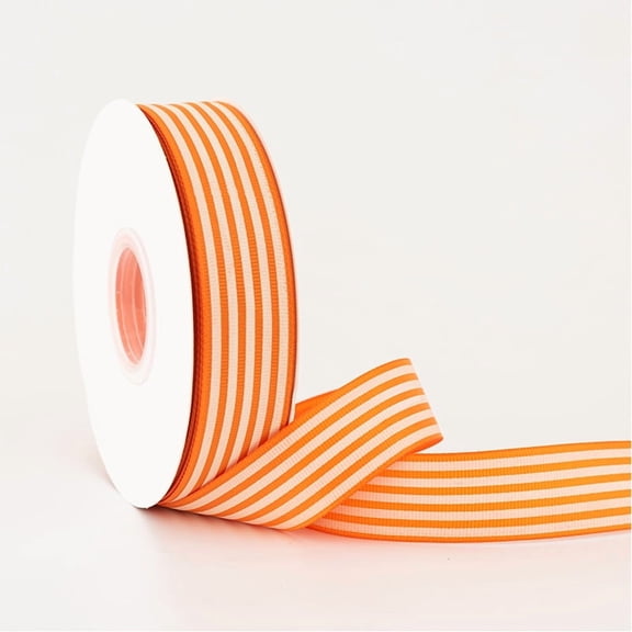 Firefly Hope 50 Yards 2.5cm Wide Christmas Polyester Ribbon, Orange/White Striped Decorative Trim for Crafts