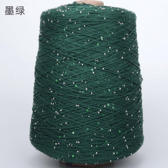 Firefly Hope 500g Glitter Sequined Cotton Yarn, Shiny Sparkle Sequin Thread for Hand Knitting & Crochet Projects, DIY Craft Supplies for Garments & Home Decor, Dark Green