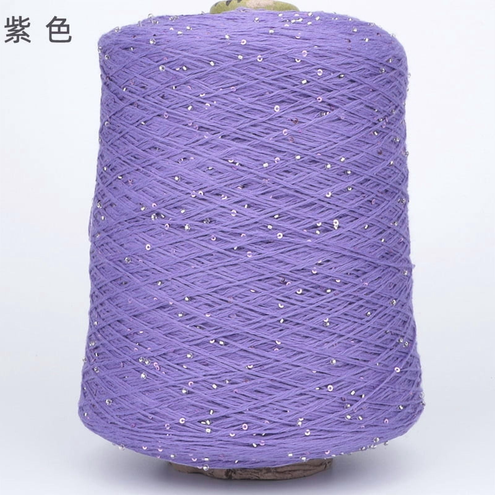 Firefly Hope 500g Glitter Sequined Cotton Yarn, Shiny Sparkle Sequin Thread for Hand Knitting & Crochet Projects, DIY Craft Supplies for Garments & Home Decor, Light Purple