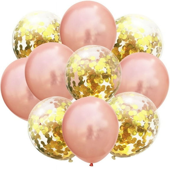 Firefly Hope 50PCS Light Pink and Gold Premium 12 Inch Confetti Balloons, Bulk Party Balloons for Birthday & Bridal Shower Decor