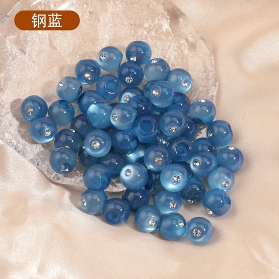 Firefly Hope 50Pcs 10mm Round Resin Faux Jade Bead Buttons with Pearl Rhinestone, Clothing Fasteners for Shirt Chiffon Sewing, Blue