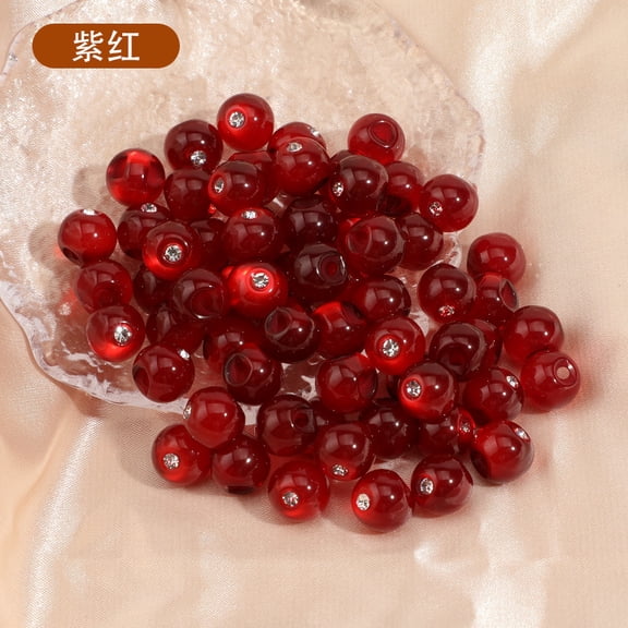 Firefly Hope 50Pcs 10mm Round Resin Faux Jade Bead Buttons with Pearl Rhinestone, Clothing Fasteners for Shirt Chiffon Sewing, Dark Red