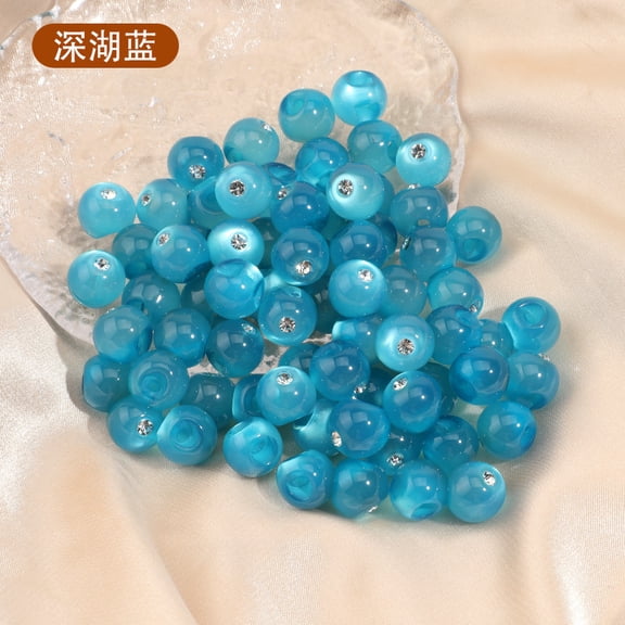 Firefly Hope 50Pcs 10mm Round Resin Faux Jade Bead Buttons with Pearl Rhinestone, Clothing Fasteners for Shirt Chiffon Sewing, Lake Blue
