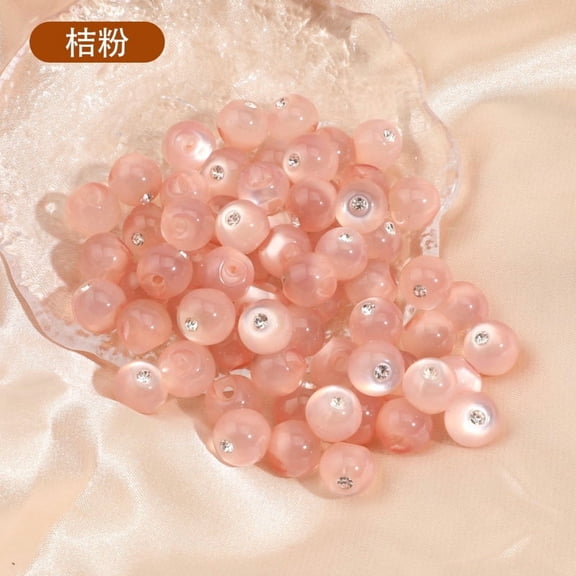 Firefly Hope 50Pcs 10mm Round Resin Faux Jade Bead Buttons with Pearl Rhinestone, Clothing Fasteners for Shirt Chiffon Sewing, Light Pink