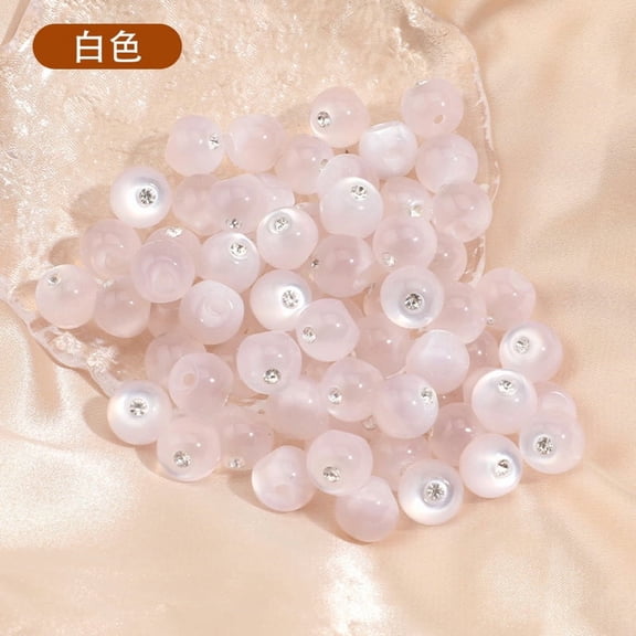 Firefly Hope 50Pcs 10mm Round Resin Faux Jade Bead Buttons with Pearl Rhinestone, Clothing Fasteners for Shirt Chiffon Sewing, White