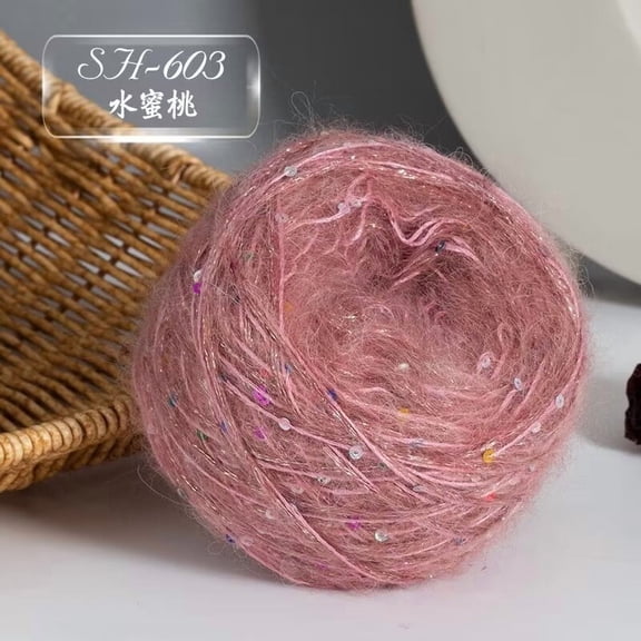 Firefly Hope 50g Sequined Dark Pink Mohair Wool Blend Yarn, Sparkly Glitter Craft Yarn for Knitting & Crochet, Ideal for DIY Winter Hats, Sweaters & Shawls