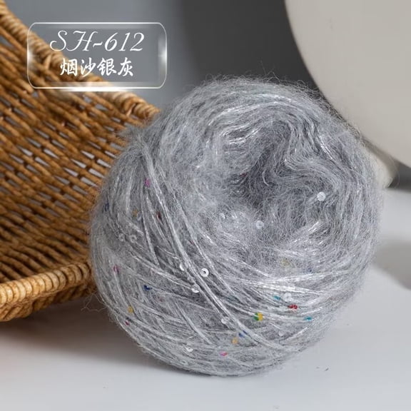 Firefly Hope 50g Sequined Light Grey Mohair Wool Blend Yarn, Sparkly Glitter Craft Yarn for Knitting & Crochet, Ideal for DIY Winter Hats, Sweaters & Shawls