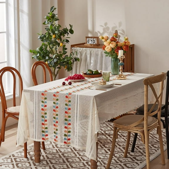 Firefly Hope 55" x 39" Elegant Lace Tablecloth with Exquisite Embroidery, Vintage Style Rectangular Table Cover for Kitchen & Dining Room,Style C