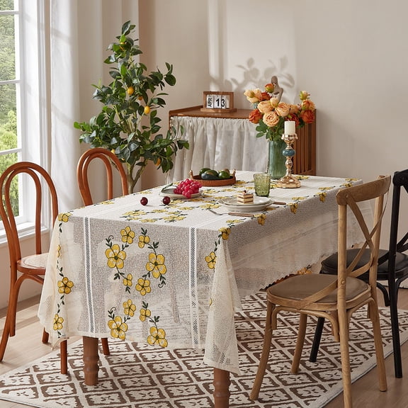 Firefly Hope 55" x 39" Elegant Lace Tablecloth with Exquisite Embroidery, Vintage Style Rectangular Table Cover for Kitchen & Dining Room,Style E