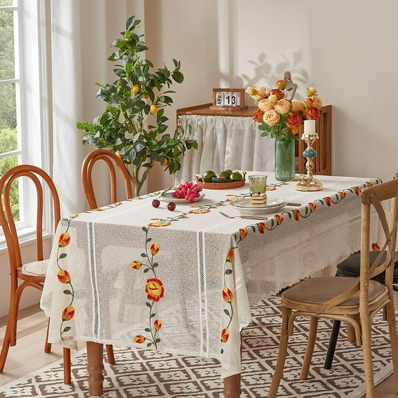 Firefly Hope 55" x 55" Elegant Lace Tablecloth with Exquisite Embroidery, Vintage Style Rectangular Table Cover for Kitchen & Dining Room,Style D