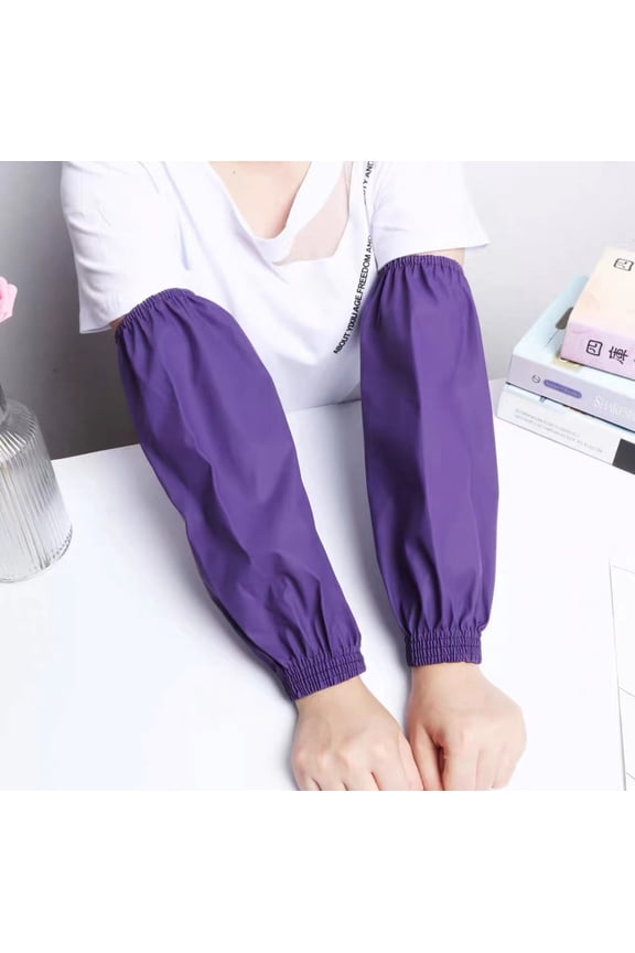 5Pair Set Waterproof Oilproof PU Arm Sleeve Protectors, Elastic Cuffs Oversleeves for Women, Ideal for Gardening, Cooking & Car Washing, Purple