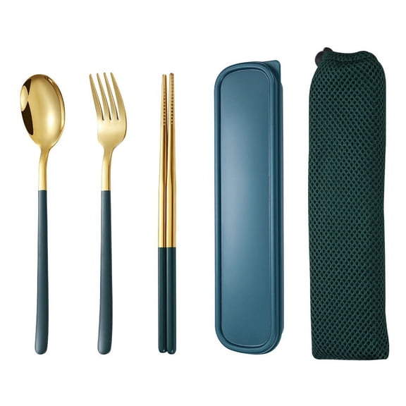 Firefly Hope 5pcs Stainless Steel Food-Grade Cutlery Set, Durable Flatware for Dining, Complete Tableware Eating Utensils Set for Everyday Serving & Meals,Gold Green