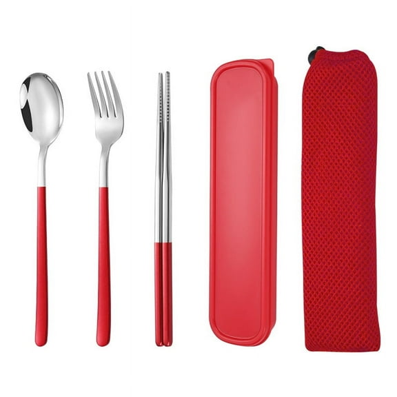 Firefly Hope 5pcs Stainless Steel Food-Grade Cutlery Set, Durable Flatware for Dining, Complete Tableware Eating Utensils Set for Everyday Serving & Meals,Silvery Red