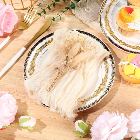 Firefly Hope 6 Pack Bulk 20"x20" Beige Boho Rustic Cheesecloth Gauze Napkins, Rustic Dinner Table Decor for Wedding, Bridal & Party