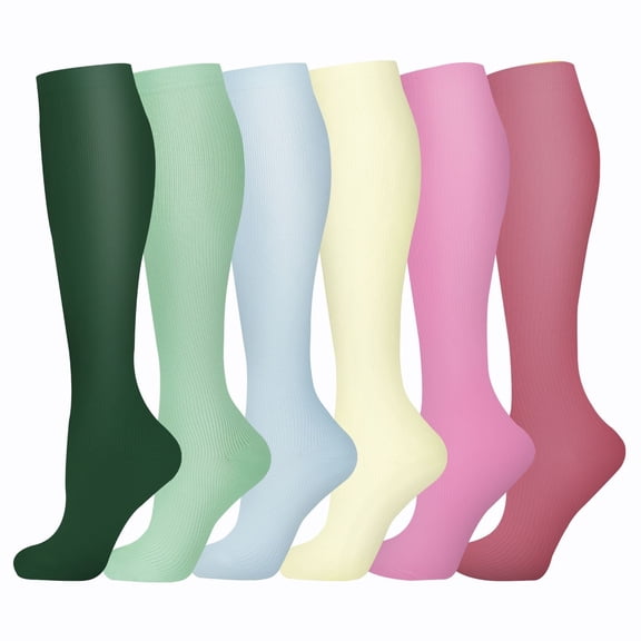 Firefly Hope 6 Pairs L/XL Compression Support Socks for Women & Men, Comfort Circulation Socks for Nurses, Running, Hiking & Daily Recovery, Style 14