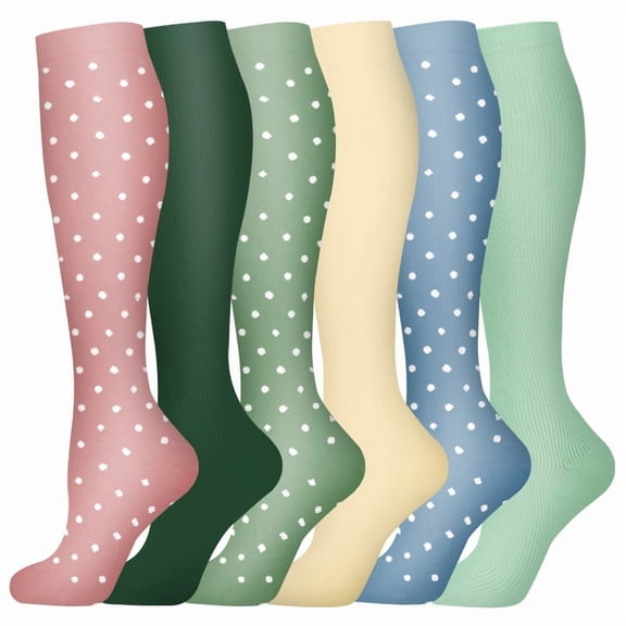 Firefly Hope 6 Pairs L/XL Compression Support Socks for Women & Men, Comfort Circulation Socks for Nurses, Running, Hiking & Daily Recovery, Style 18