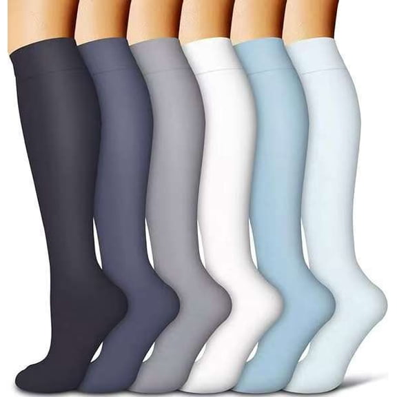 Firefly Hope 6 Pairs L/XL Compression Support Socks for Women & Men, Comfort Circulation Socks for Nurses, Running, Hiking & Daily Recovery, Style 30