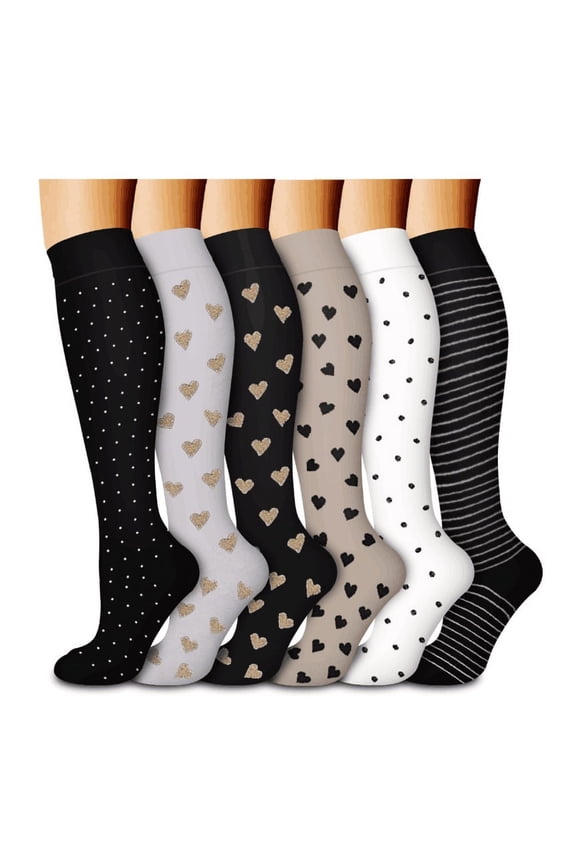 6 Pairs L/XL Compression Support Socks for Women & Men, Comfort Circulation Socks for Nurses, Running, Hiking & Daily Recovery, Style 5