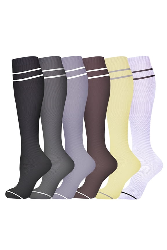 6 Pairs L/XL Compression Support Socks for Women & Men, Comfort Circulation Socks for Nurses, Running, Hiking & Daily Recovery, Style 8