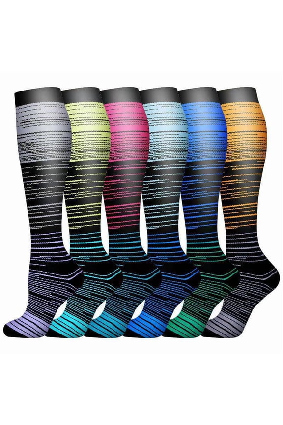 6 Pairs L/XL Compression Support Socks for Women & Men, Comfort Circulation Socks for Nurses, Running, Hiking & Daily Recovery, Style 9