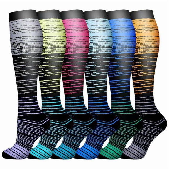 Firefly Hope 6 Pairs L/XL Compression Support Socks for Women & Men, Comfort Circulation Socks for Nurses, Running, Hiking & Daily Recovery, Style 9
