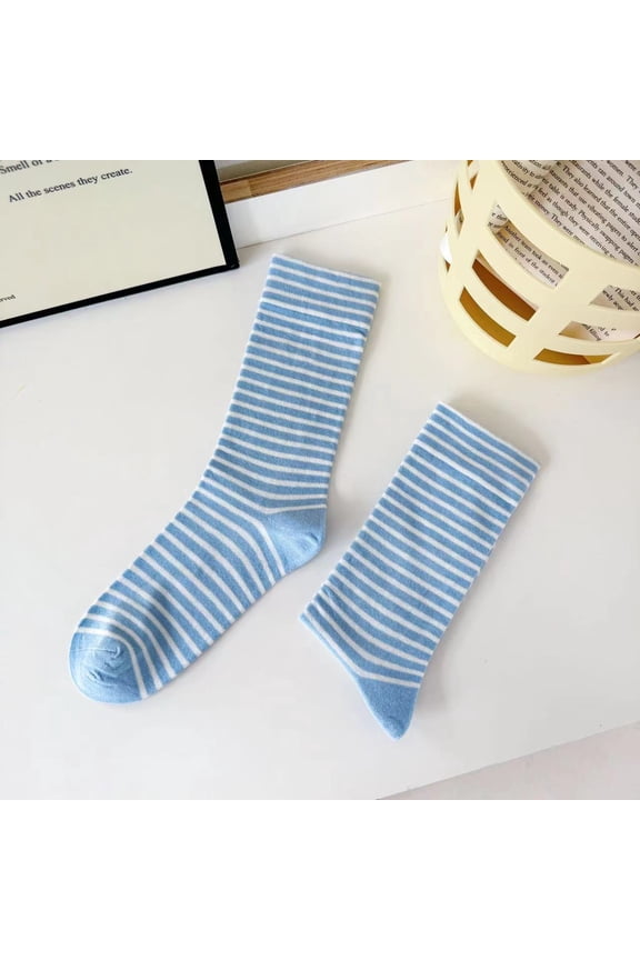 6 Pairs Soft Thin Cotton Socks with Fine Stripes for Women, Above Ankle Bootie & Crew Socks,Blue
