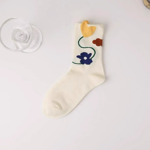 Firefly Hope 6 Pairs Soft Thin Cotton Socks with Floral Patterns for Women, Above Ankle Bootie & Crew Socks,White
