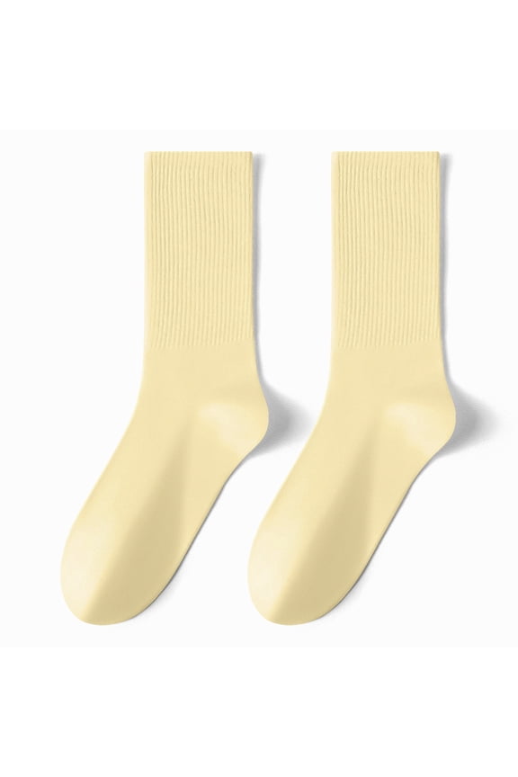 6 Pairs Women's Mid-Calf Crew Socks, Breathable Combed Cotton Casual Socks, Lightweight Solid Color Socks for Daily Wear & Gym Workout, Light Yellow