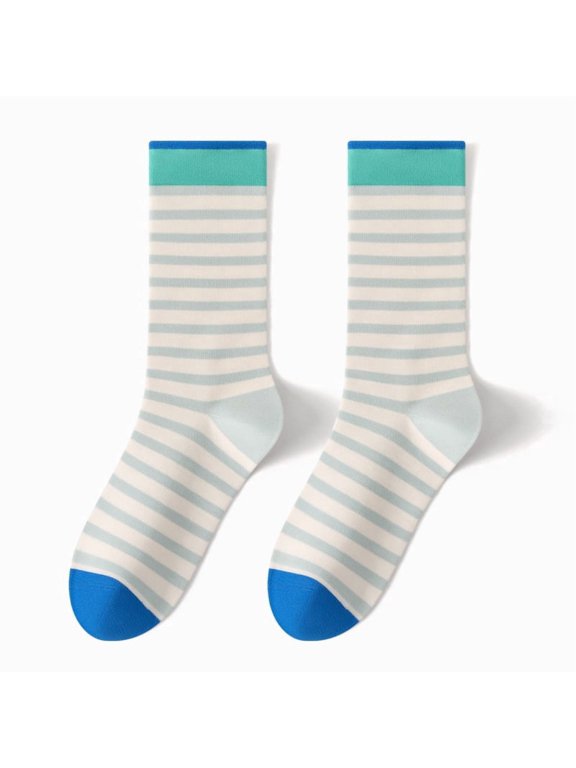 6 Pairs Women's Retro Striped Crew Socks, Colorful Cute Casual Quarter Socks, Breathable Athletic Socks Ideal for Daily Wear & Ladies Gift Giving, Light Green