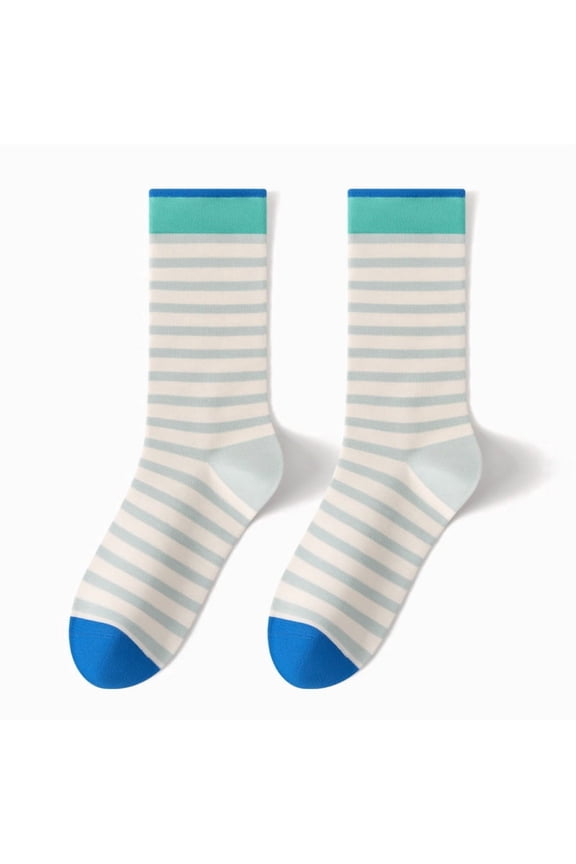 6 Pairs Women's Retro Striped Crew Socks, Colorful Cute Casual Quarter Socks, Breathable Athletic Socks Ideal for Daily Wear & Ladies Gift Giving, Light Green