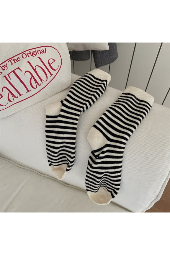 6 Pairs Women's Retro-Vintage Striped Cotton Crew Socks - Cute Athletic Aesthetic, Soft & Versatile for Daily WearBeige