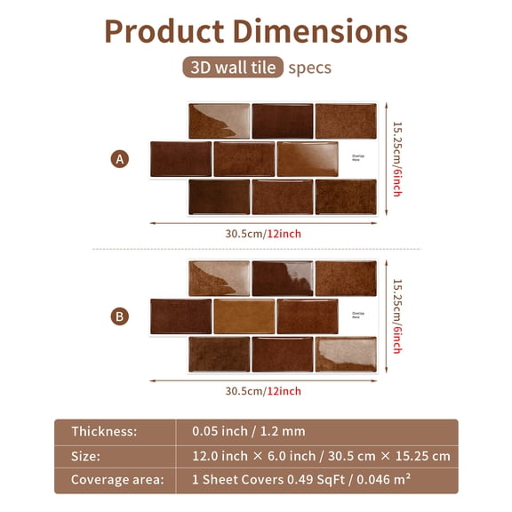 Firefly Hope 6-Sheet 6"12" Peel and Stick Subway Tiles, Waterproof Self-Adhesive Backsplash for Kitchen & Bathroom DIY Decor, Coffee