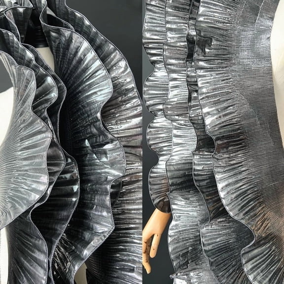 Firefly Hope 6 Yard Ruffled & Pleated Organza Lace Trim, Textured Fabric Trimming for Dress, Bag, Costume Decoration & DIY Craft, Dark Grey