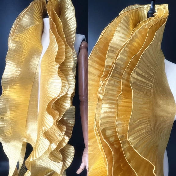 Firefly Hope 6 Yard Ruffled & Pleated Organza Lace Trim, Textured Fabric Trimming for Dress, Bag, Costume Decoration & DIY Craft, Golden