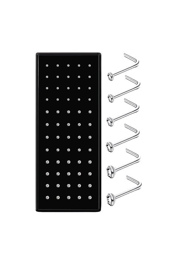 60-Pack 22G White L-Shaped Stainless Steel Nose Studs  1.5mm/2mm/2.5mm Sizes, Piercing Body Jewelry Set