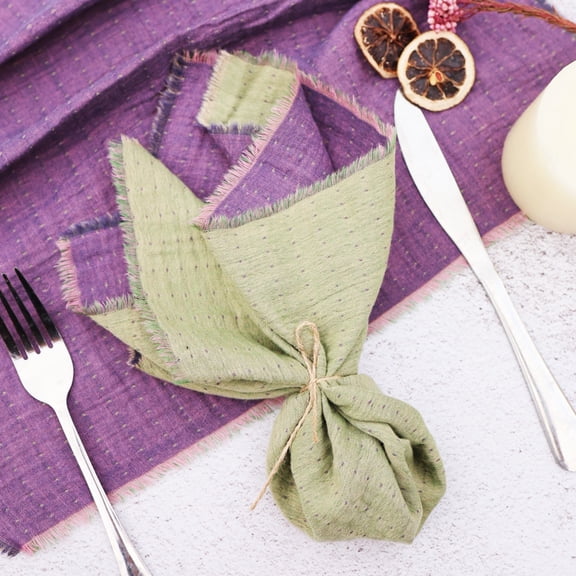 Firefly Hope 8-Pack 15.75x15.75in Purple&Green Double Sided Cotton Cloth Napkins, Soft Absorbent Washable Reusable Dinner Napkins, Fall-Ready for Everyday Meals & Gatherings