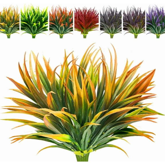 Firefly Hope 8 Pcs Orange UV Resistant Outdoor Fake Plants, Artificial Tall Grass Faux Tropical Bushes for Patio & Garden Decor