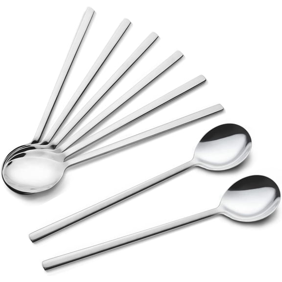 Firefly Hope 8 Pieces 6.9" Korean Style Long Handle Soup Spoons, Stainless Steel Mirror Finish Flatware, Dishwasher Safe for Home, Kitchen & Restaurant