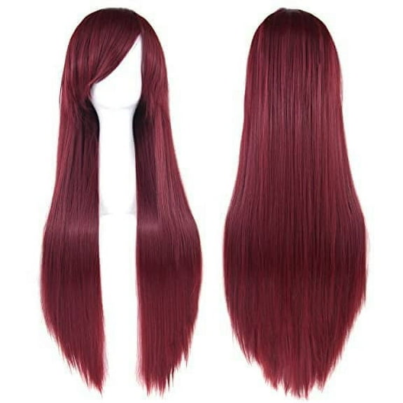 Firefly Hope 80cm Long Straight Synthetic Wig with Bangs, Colorful Style for Party (Burgundy)