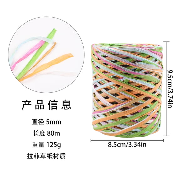 Firefly Hope 80m/263ft 5Ply Raffia Paper Craft Ribbon, Pink/Green/Blue/Orange/Light Orange Kraft String for Gift Wrapping & DIY Craft Supplies