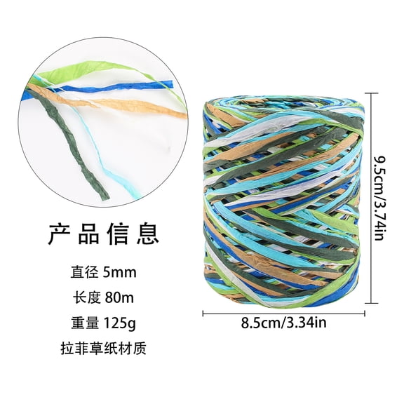 Firefly Hope 80m/263ft 6Ply Raffia Paper Craft Ribbon, Green/Dark Green/Blue/Orange/Dark Blue/White Kraft String for Gift Wrapping & DIY Craft Supplies